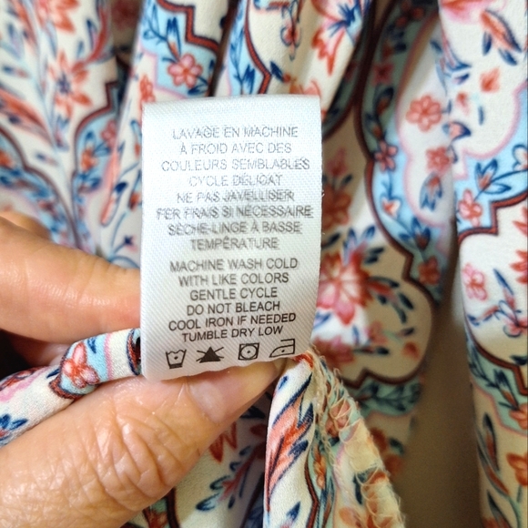 Joie Medium baroque boho floral cream pink blue balloon sleeve smocked blouse - Picture 6 of 9